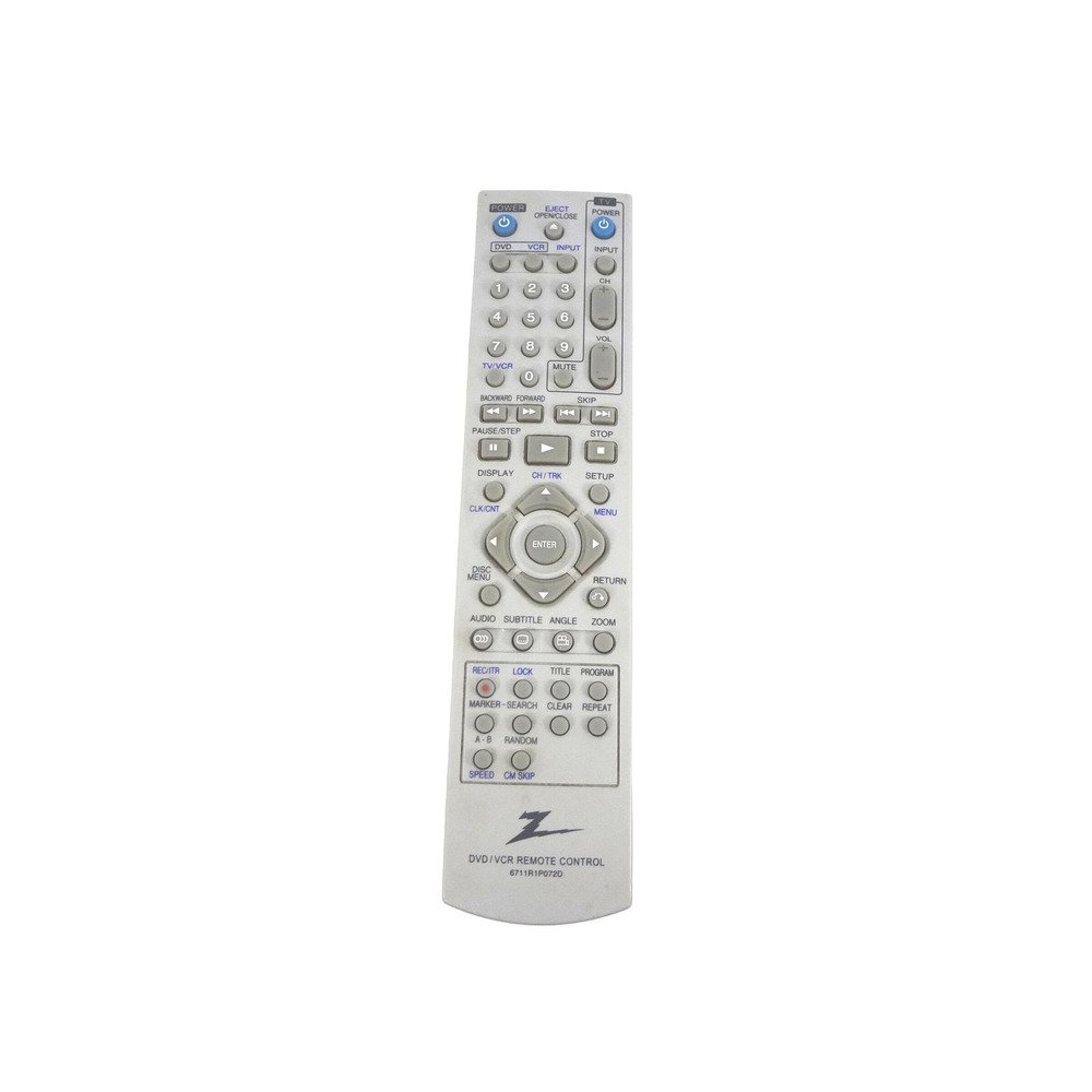 Zenith 6711R1P072D DVD‎ VCR Remote Control Silver Replacement Controller